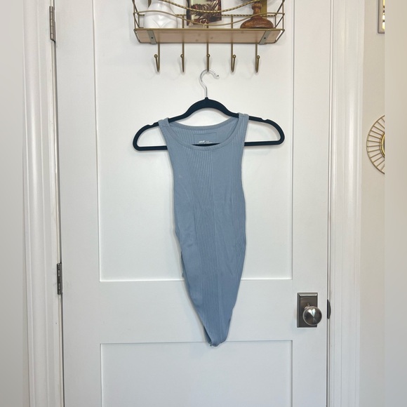 Aerie Baby Blue High Neck Ruched Bodysuit - Picture 2 of 13
